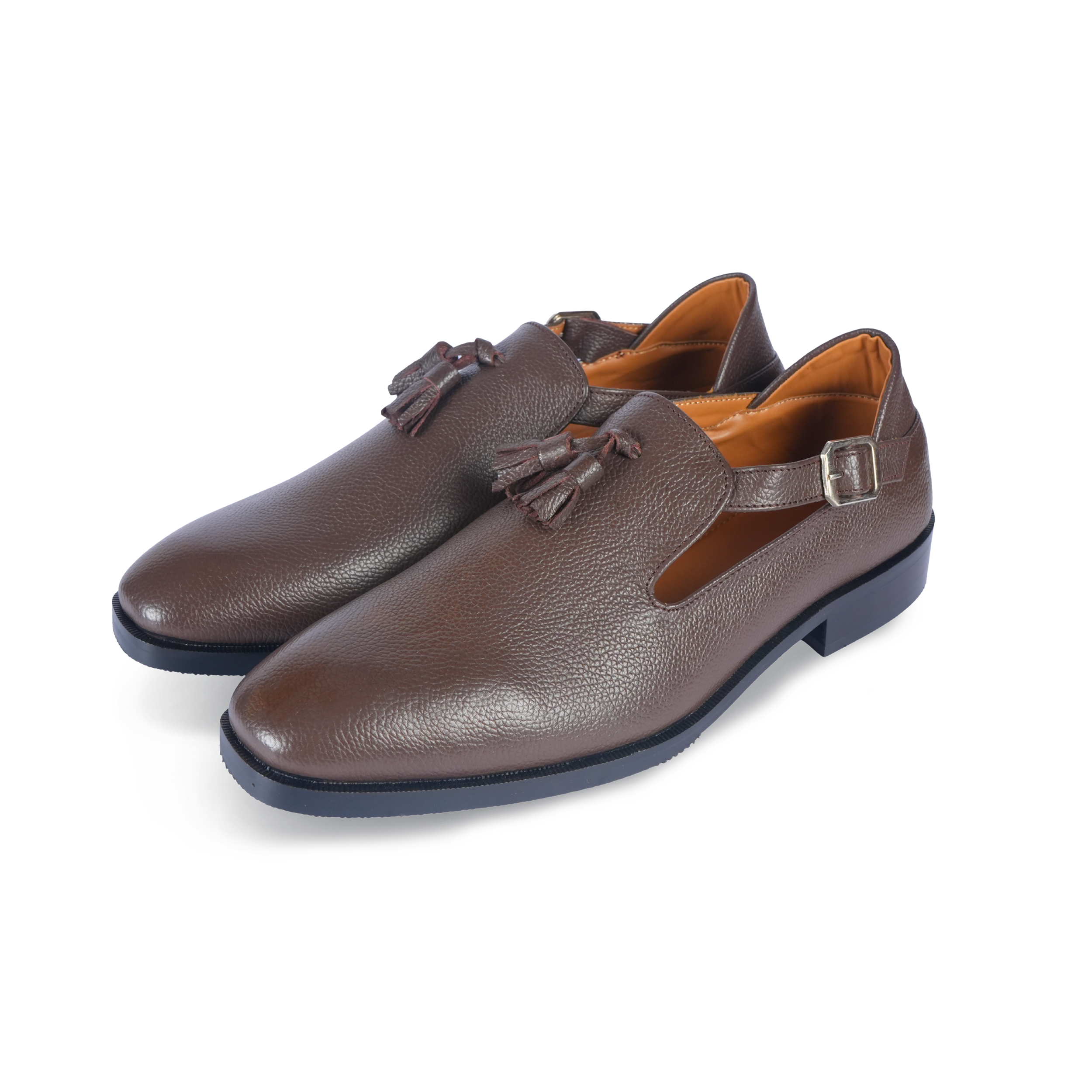 BROWN TESSEL JUTTI – Mild Italian Textured Leather & Italian T Shape