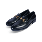 Noir Oro Italian Loafer – Black Italian Leather with Golden Buckle