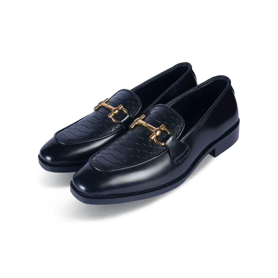 Noir Oro Italian Loafer – Black Italian Leather with Golden Buckle