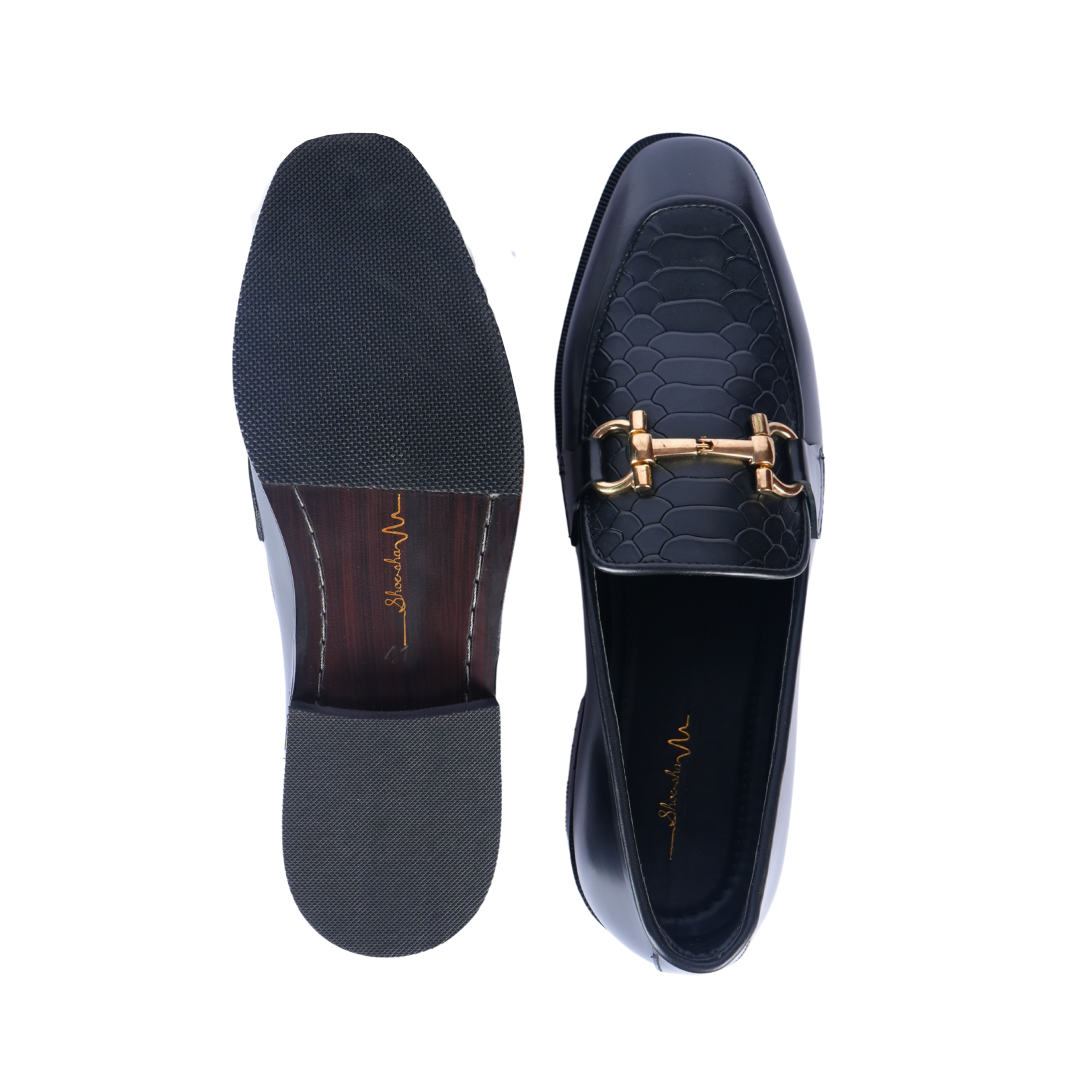 Noir Oro Italian Loafer – Black Italian Leather with Golden Buckle