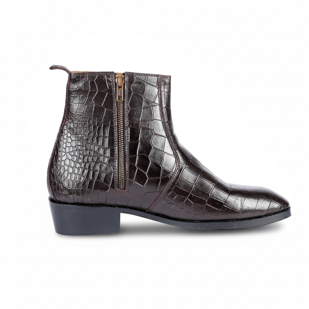 BROWN CROCO CUBAN BOOTS – Italian Leather & Elevated Sole