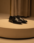 MODERN BROGUES – Black Calf & Woven Leather
