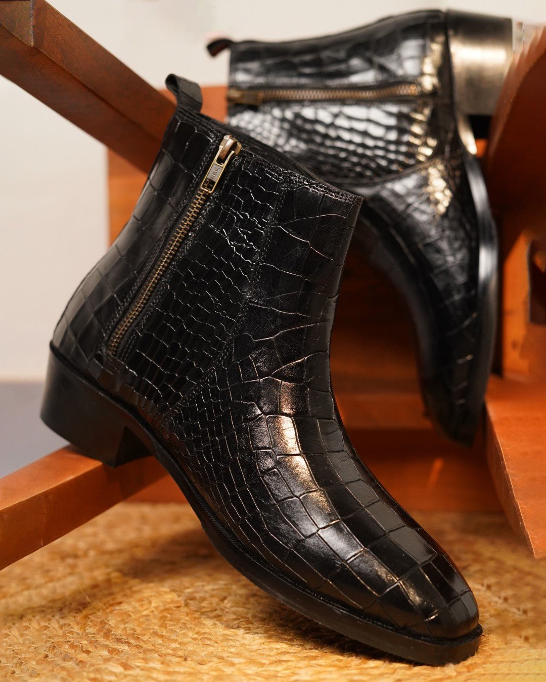 Black Croco Cuban Boots
