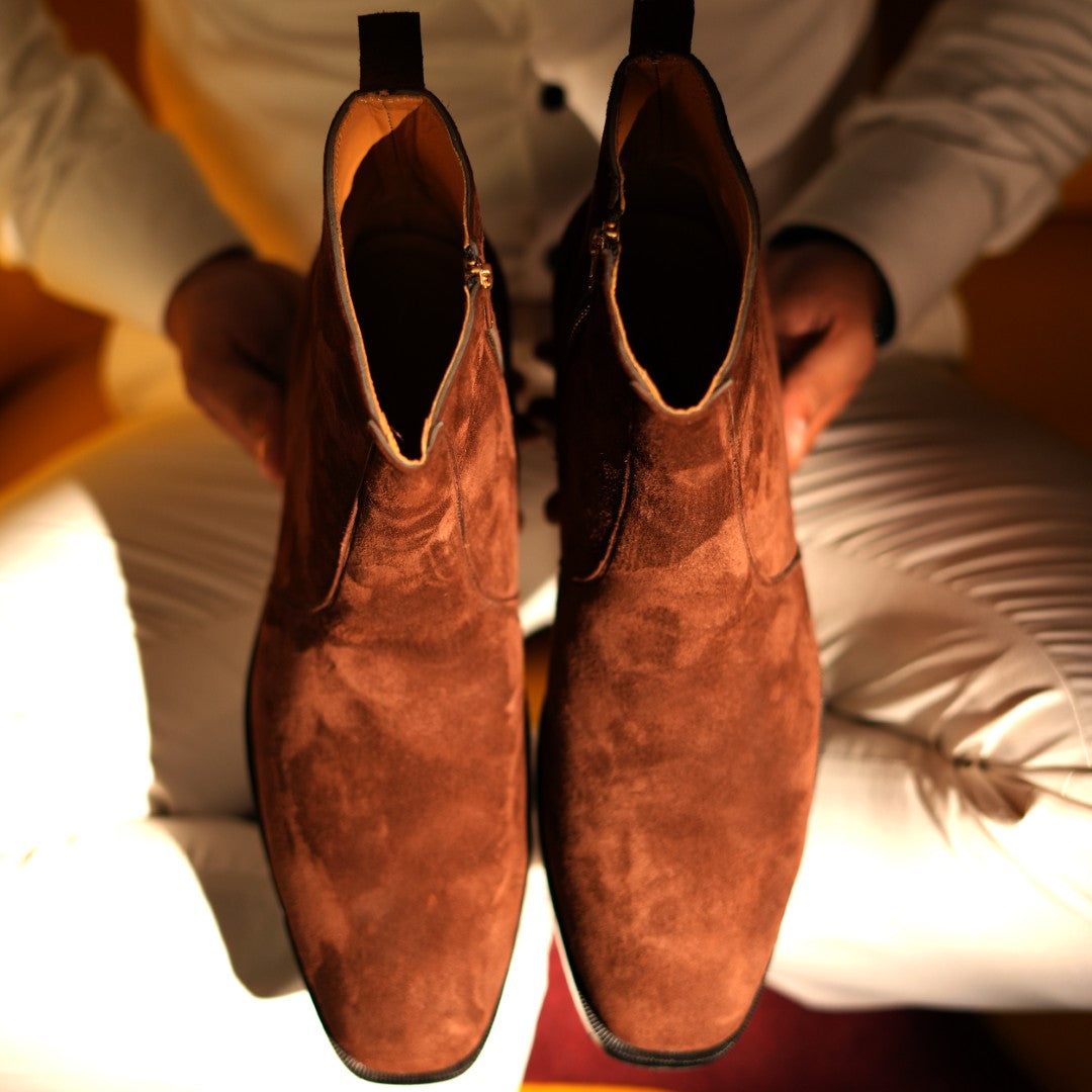 Brown Suede Cuban Boots