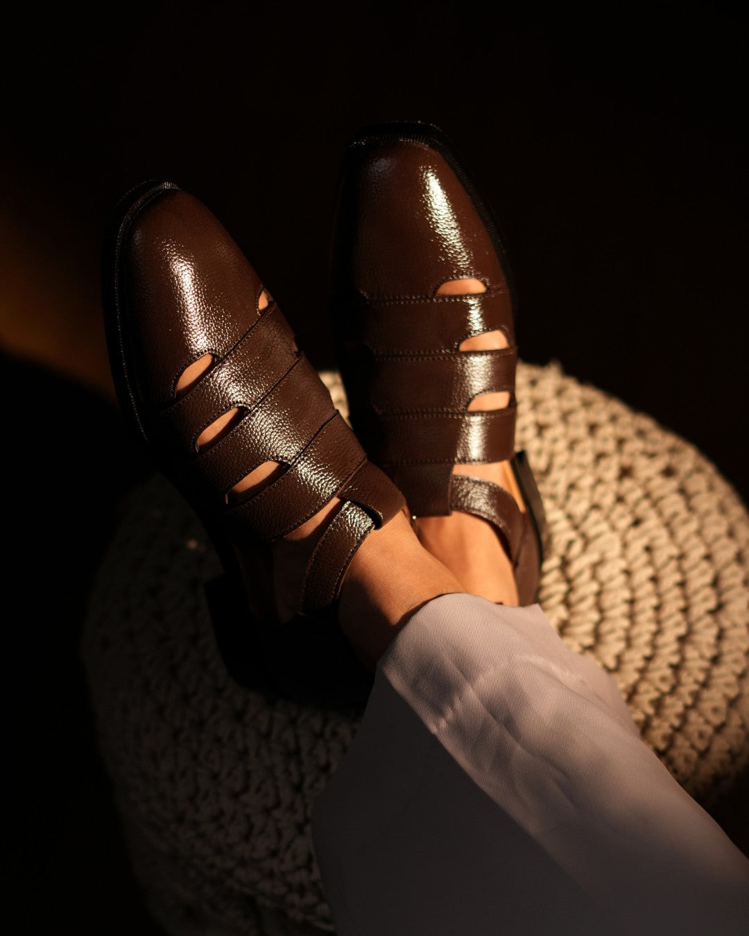 BROWN ITALIAN MILD THREE CUT SANDALS