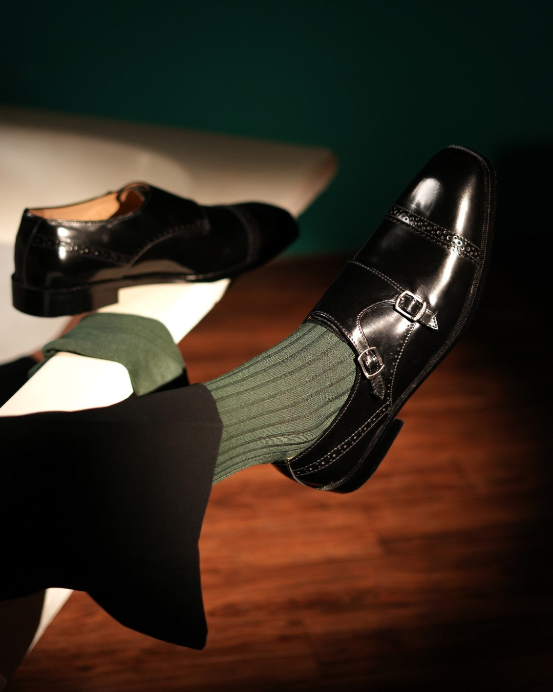 Black italian double monk shoes