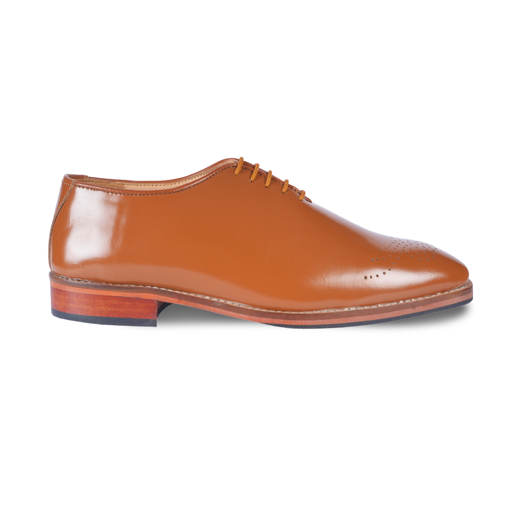 Tan Whole Cut Shoe – Classic Elegance with Toe Punch Detail