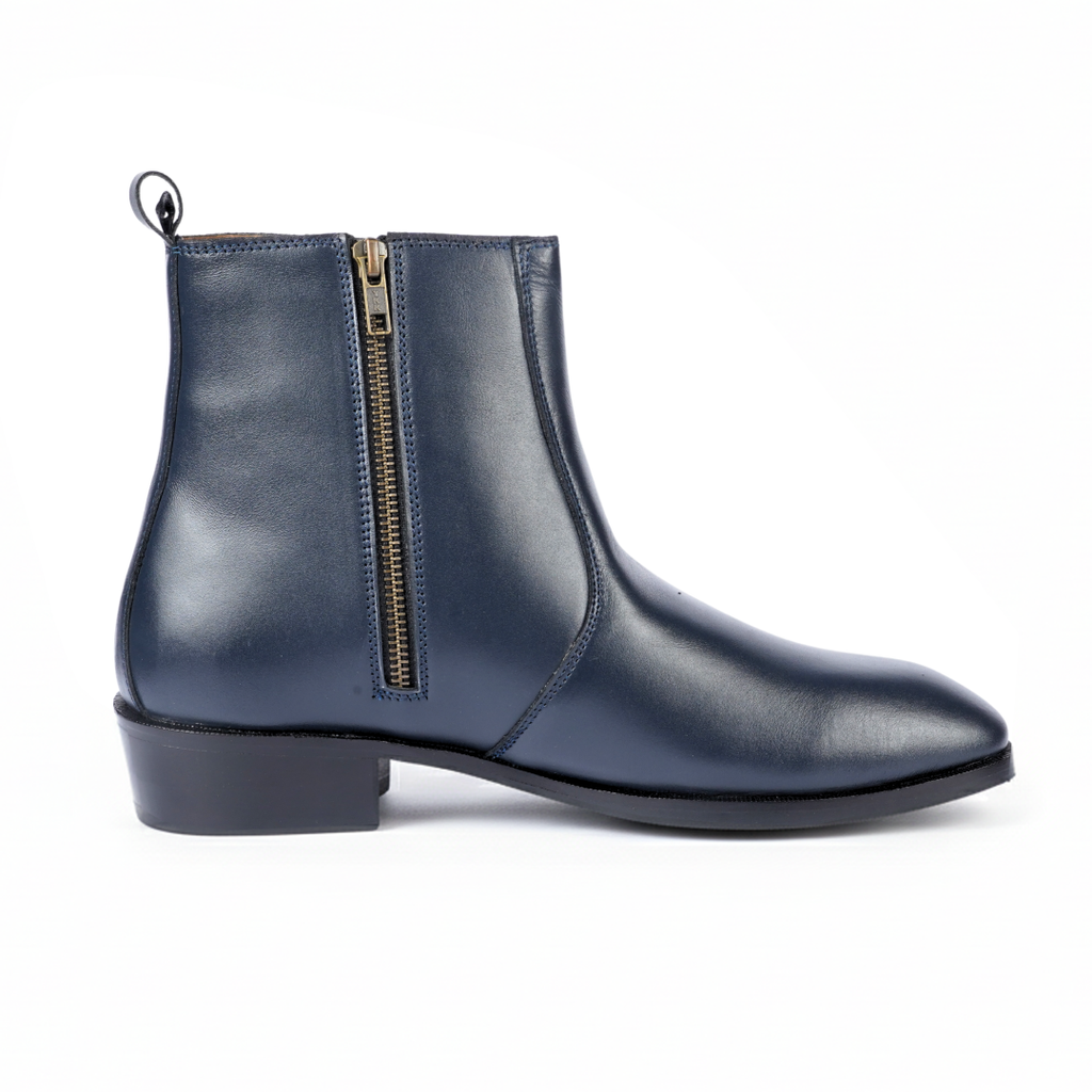 NAVY BLUE SOFT ITALIAN LEATHER CUBAN BOOTS – Elevated Elegance