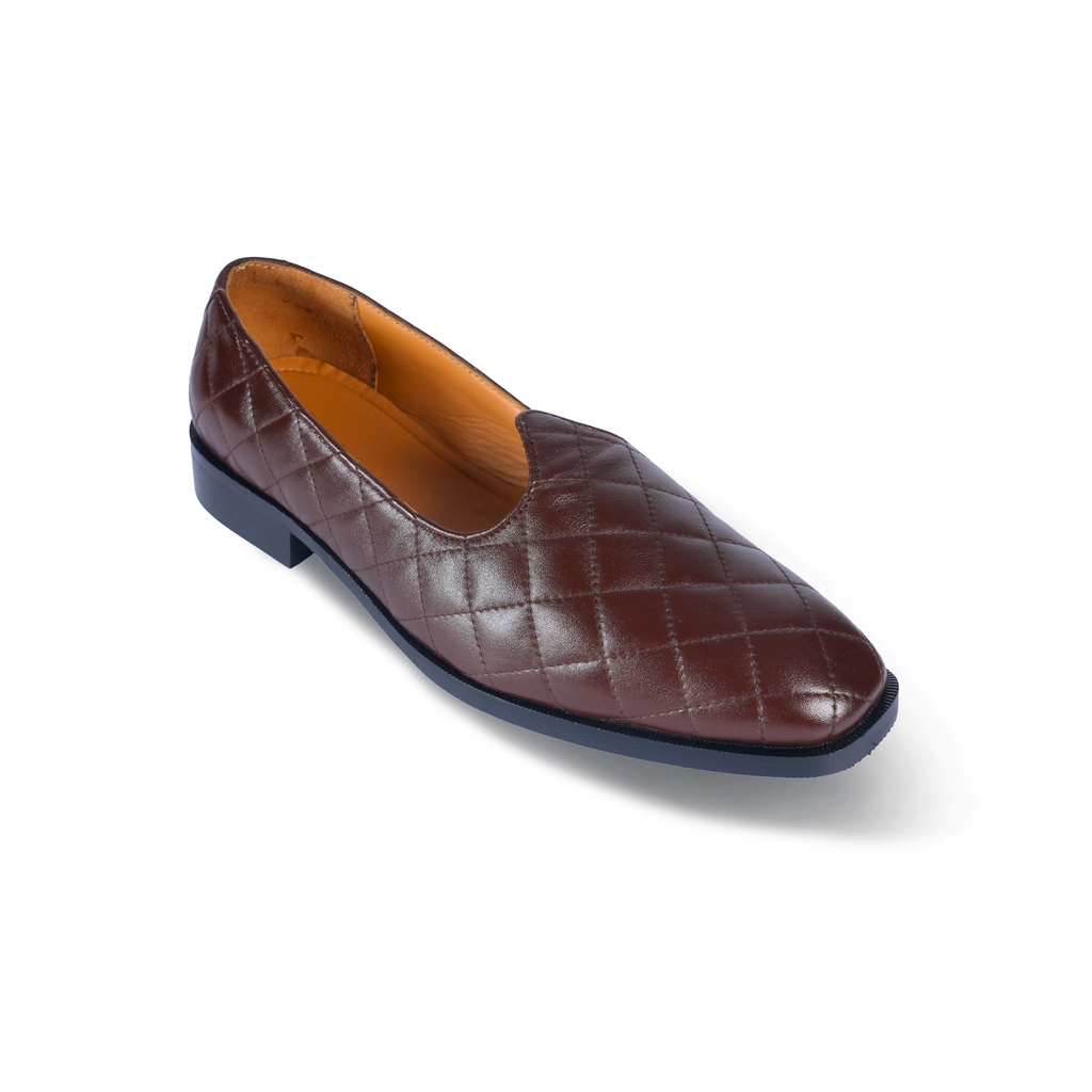 Brown Quilted Jutti – Modern Italian Sheep Leather & Indian Handicraft