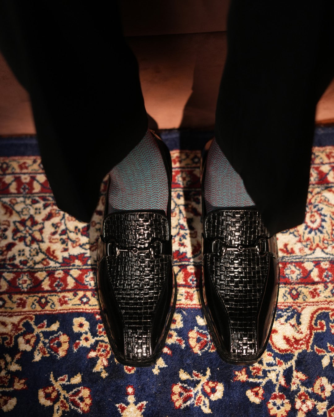 Black Italian Handmade Woven Moccasin