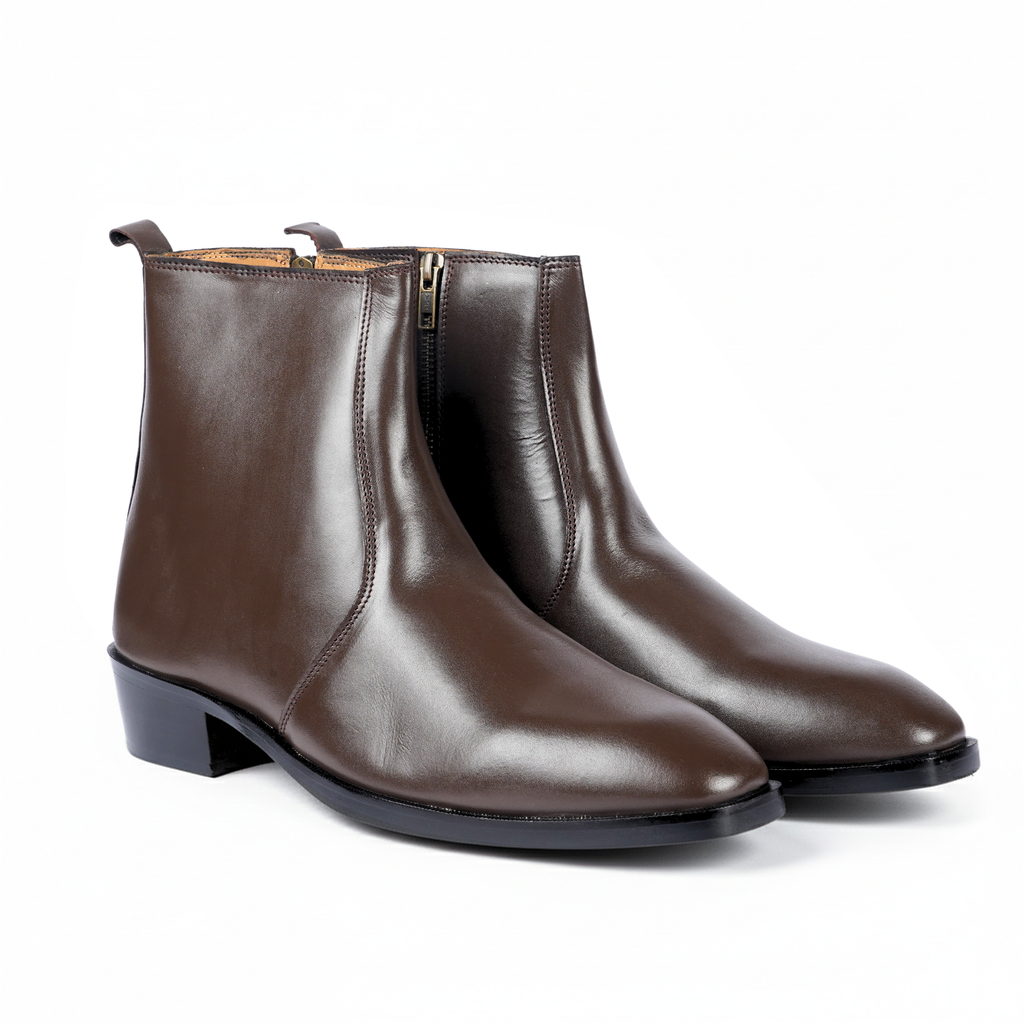 BROWN SOFT ITALIAN LEATHER CUBAN BOOTS – Height Elevated & Italian T Shape