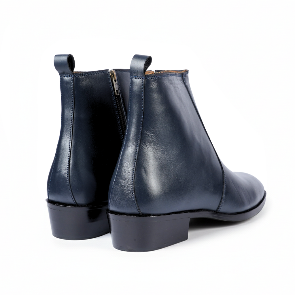 NAVY BLUE SOFT ITALIAN LEATHER CUBAN BOOTS – Elevated Elegance