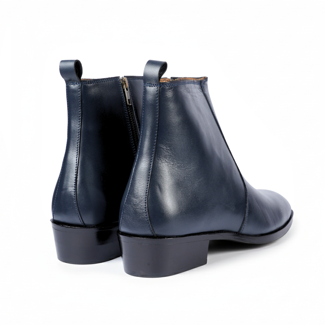 NAVY BLUE SOFT ITALIAN LEATHER CUBAN BOOTS – Elevated Elegance