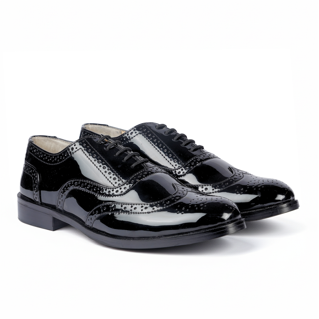 CLASSIC ROUND SHAPE BLACK PATENT BROGUES – Sophisticated Party Wear
