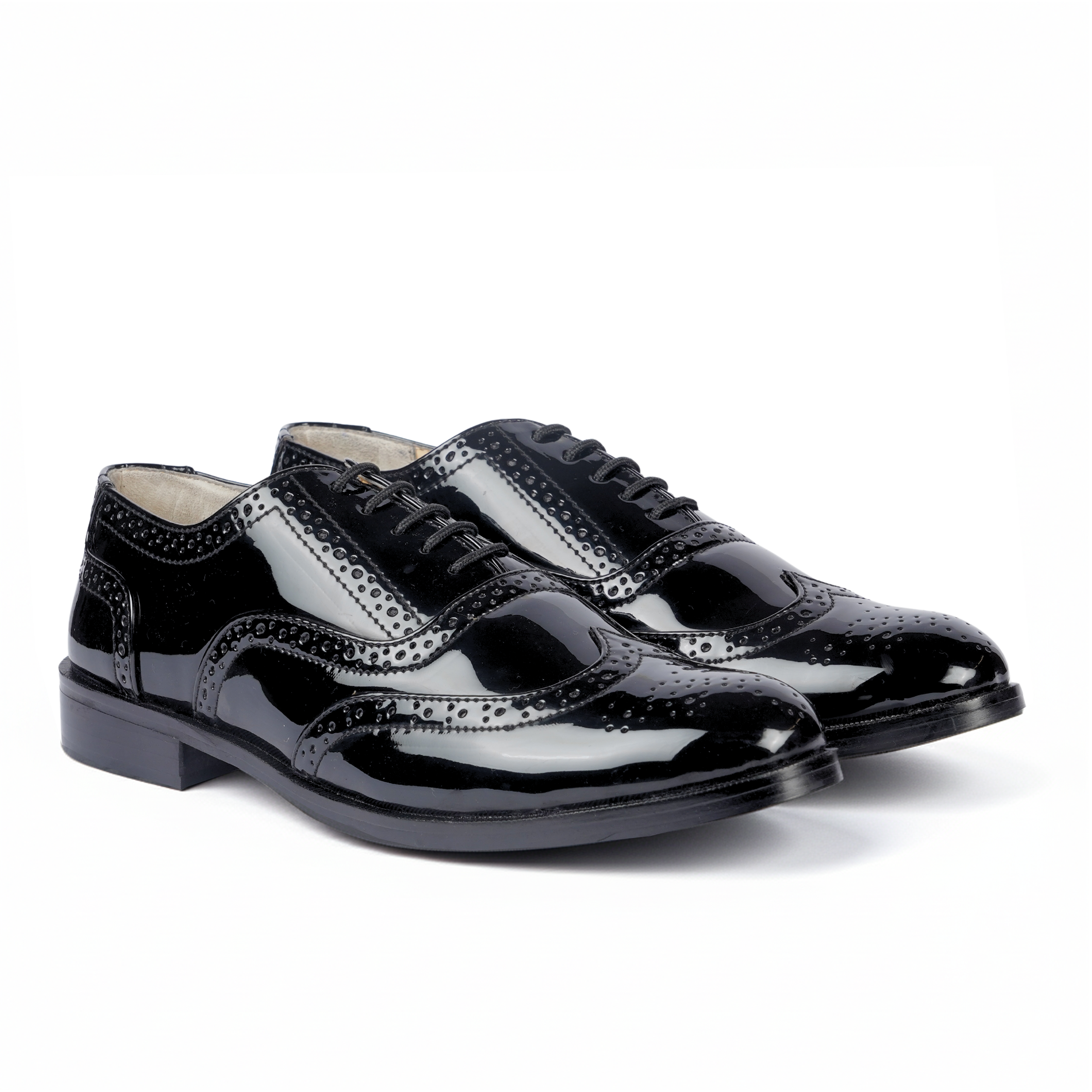 CLASSIC ROUND SHAPE BLACK PATENT BROGUES – Sophisticated Party Wear