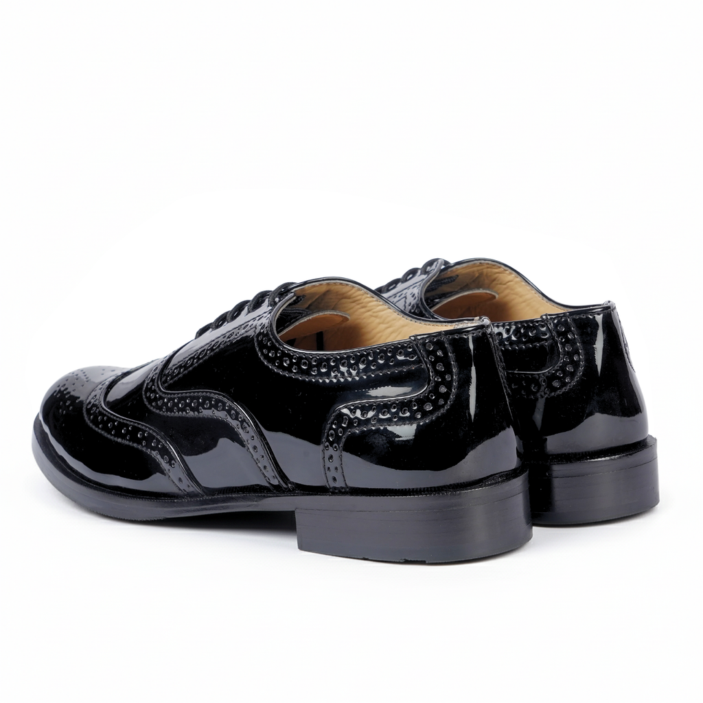 CLASSIC ROUND SHAPE BLACK PATENT BROGUES – Sophisticated Party Wear