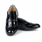 CLASSIC ROUND SHAPE BLACK PATENT BROGUES – Sophisticated Party Wear