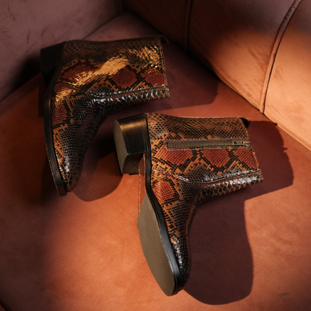 SNAKE FOIL CUBAN BOOTS – Italian Leather & Height Elevation