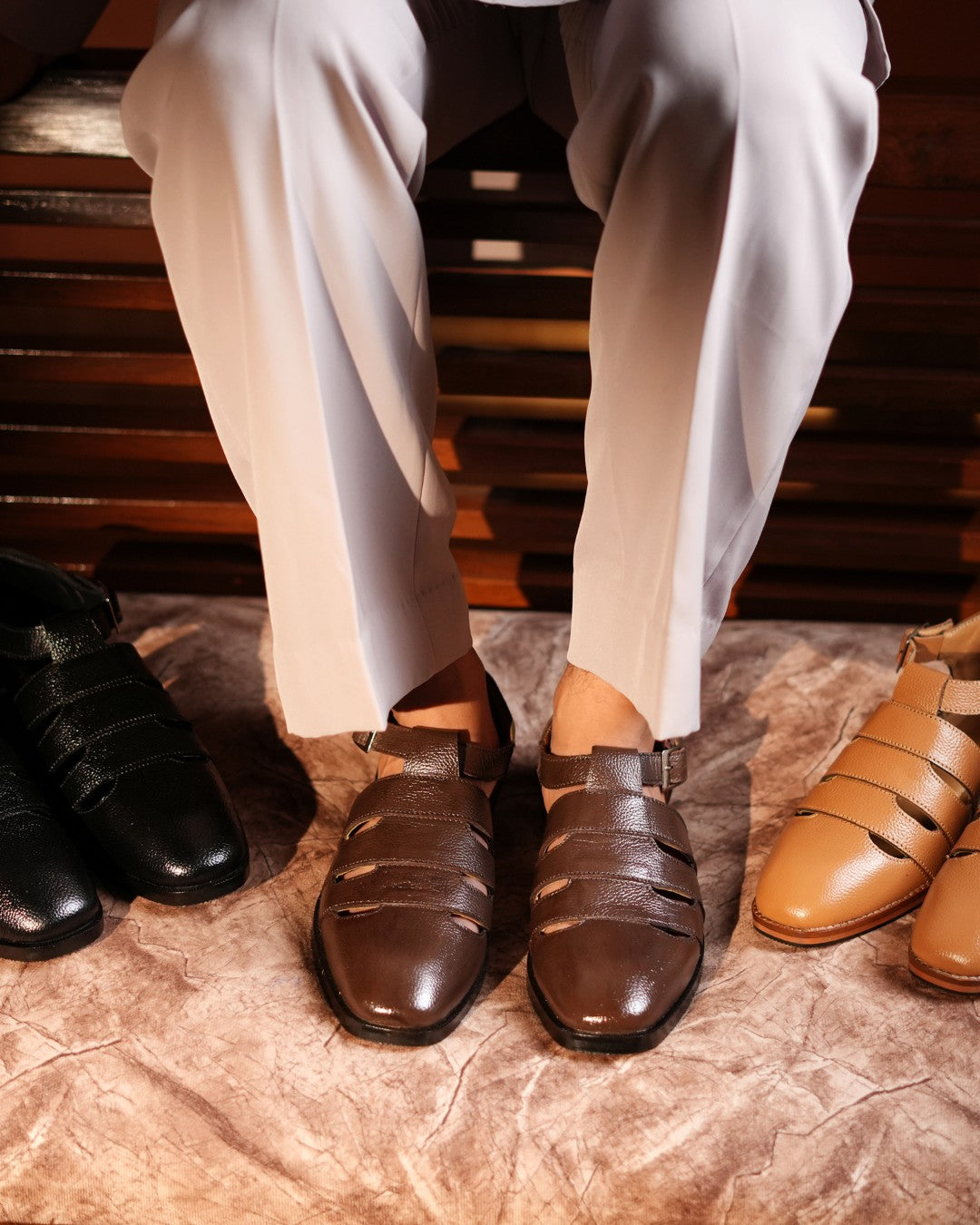 BROWN ITALIAN MILD THREE CUT SANDALS