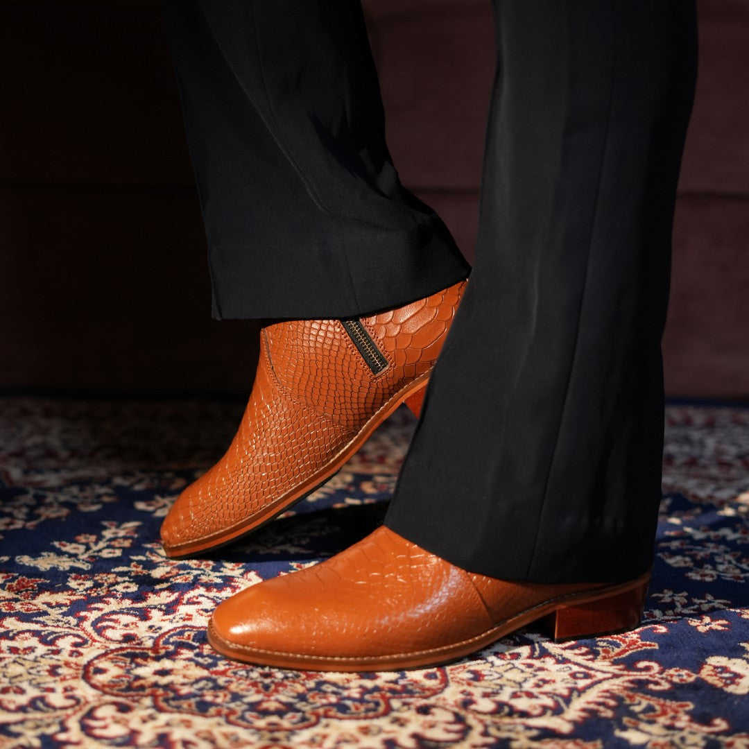 TAN SNAKE LEATHER CUBAN BOOTS – Luxe Tan Leather & Coordinated Sole