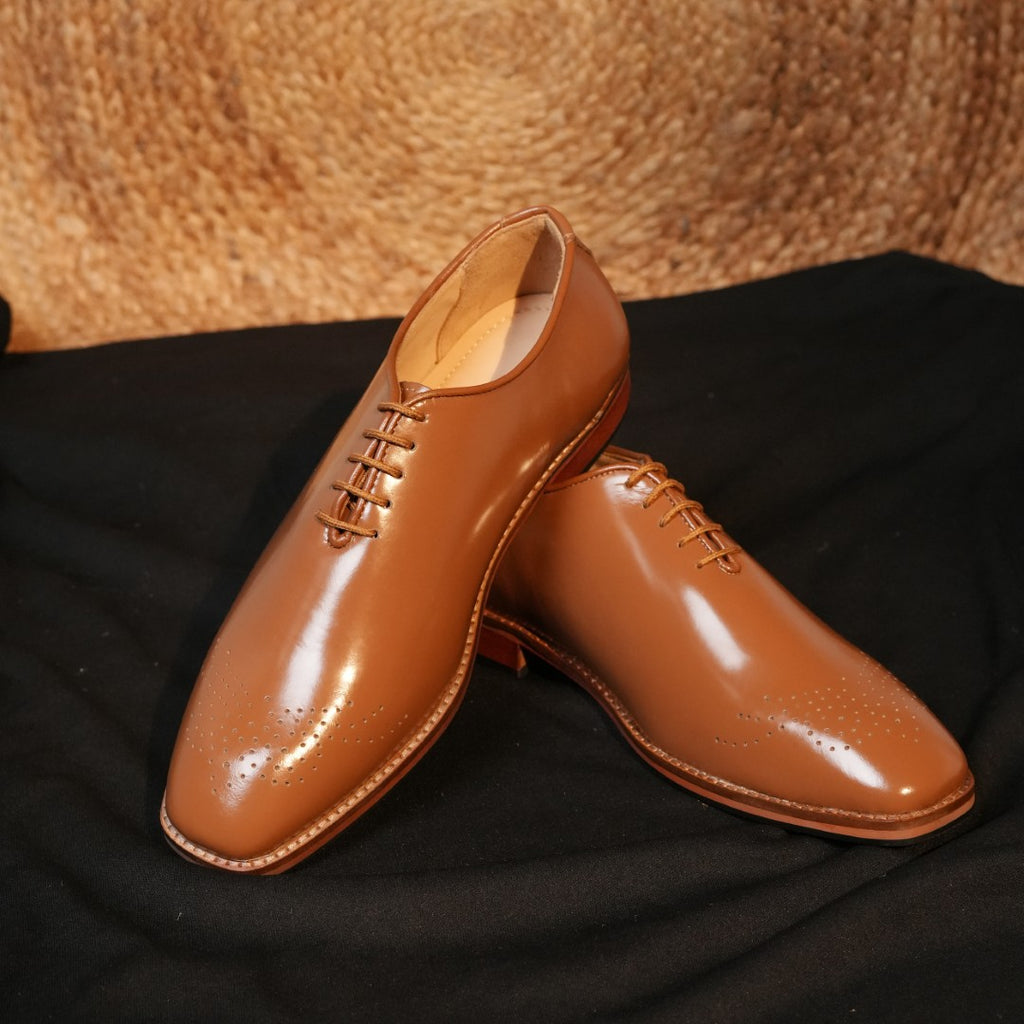 Tan Whole Cut Shoe – Classic Elegance with Toe Punch Detail