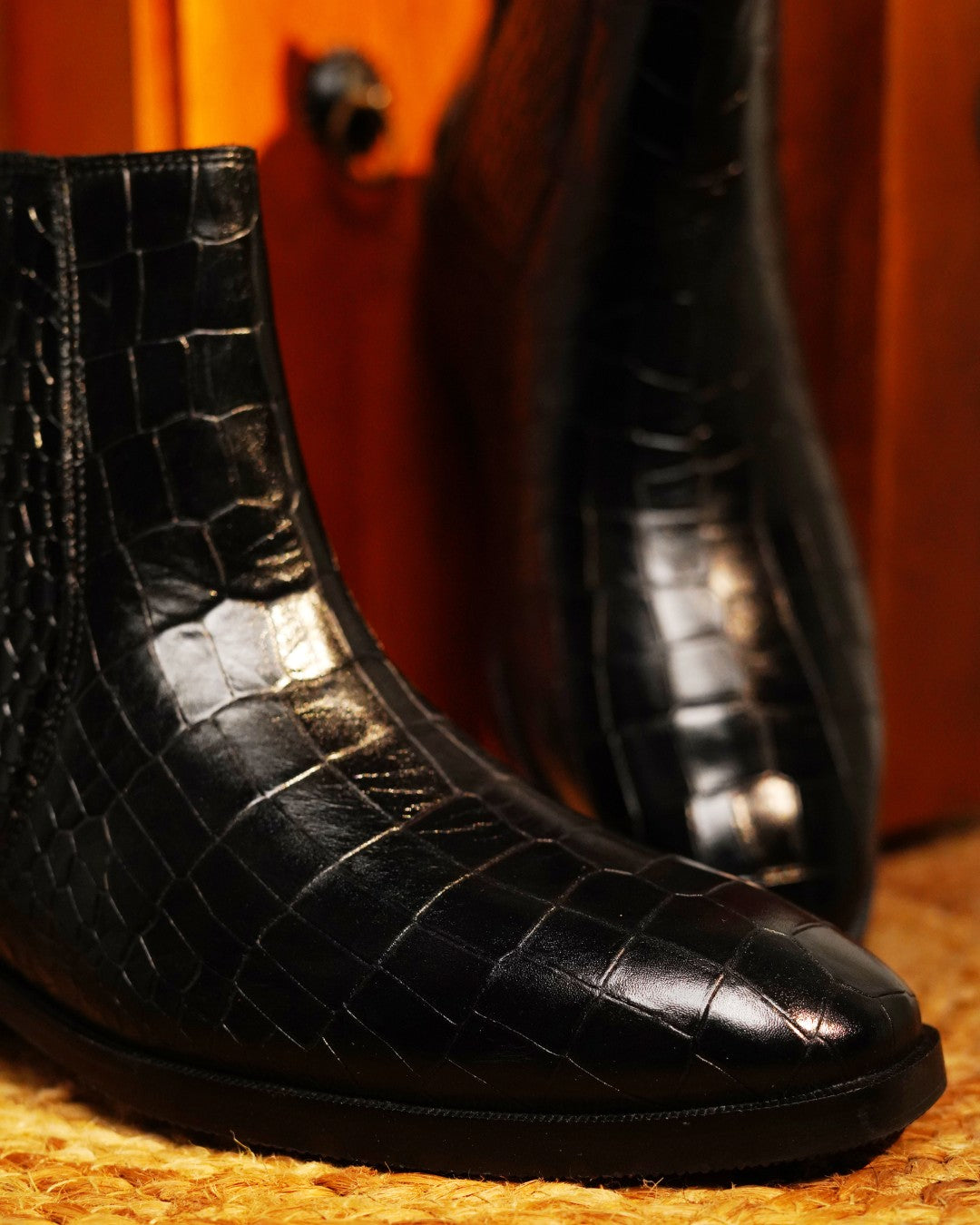 Black Croco Cuban Boots