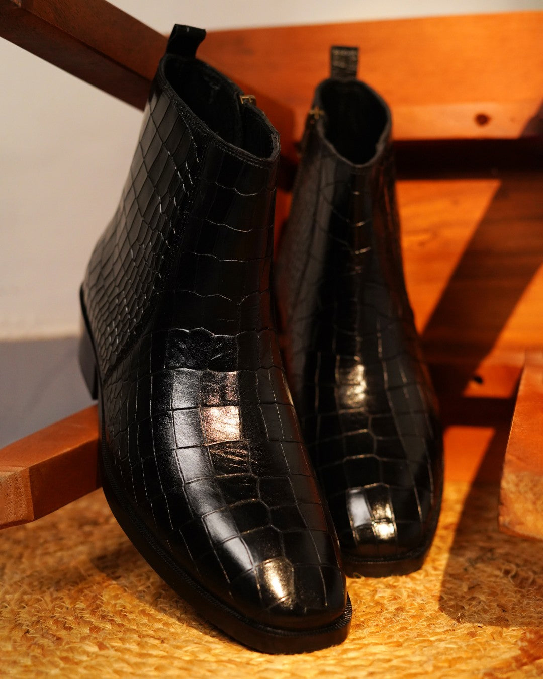 Black Croco Cuban Boots