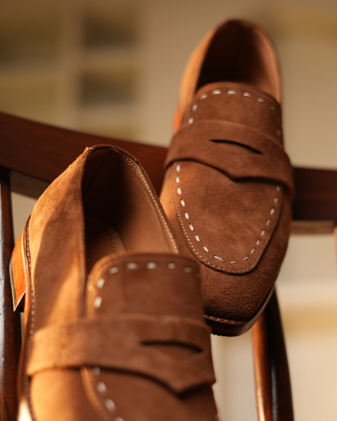 Tan Suede White Punch Loafer
