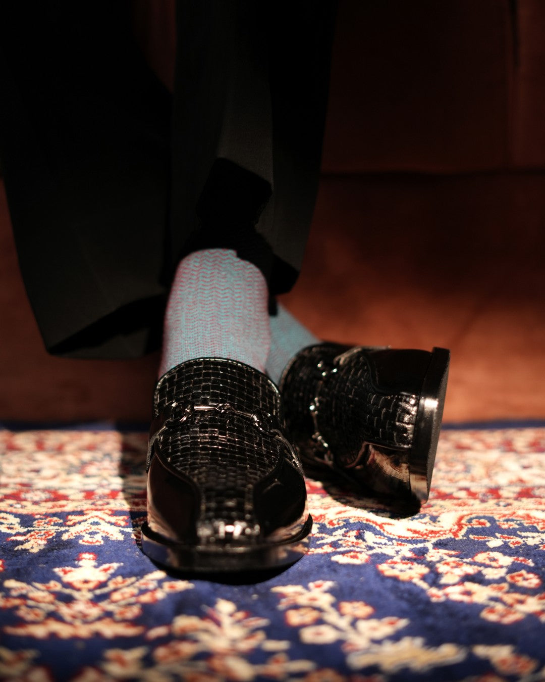 Black Italian Handmade Woven Moccasin