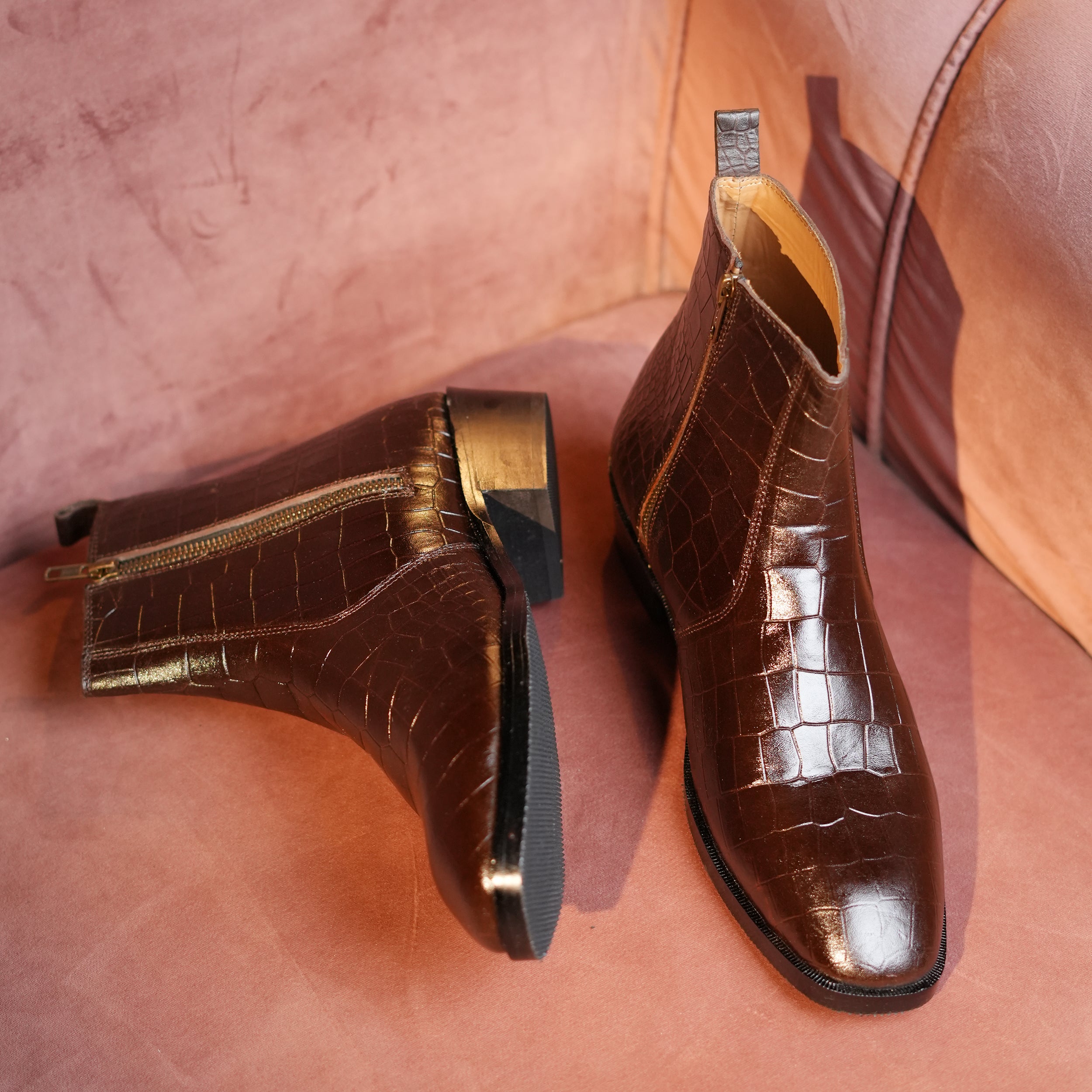 BROWN CROCO CUBAN BOOTS – Italian Leather & Elevated Sole
