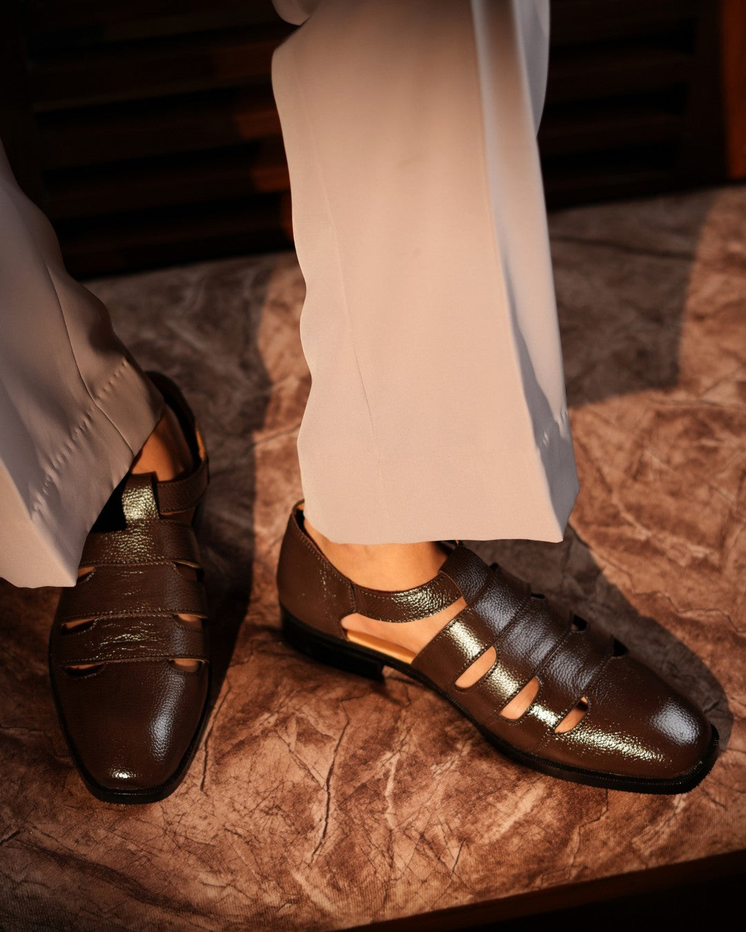 BROWN ITALIAN MILD THREE CUT SANDALS