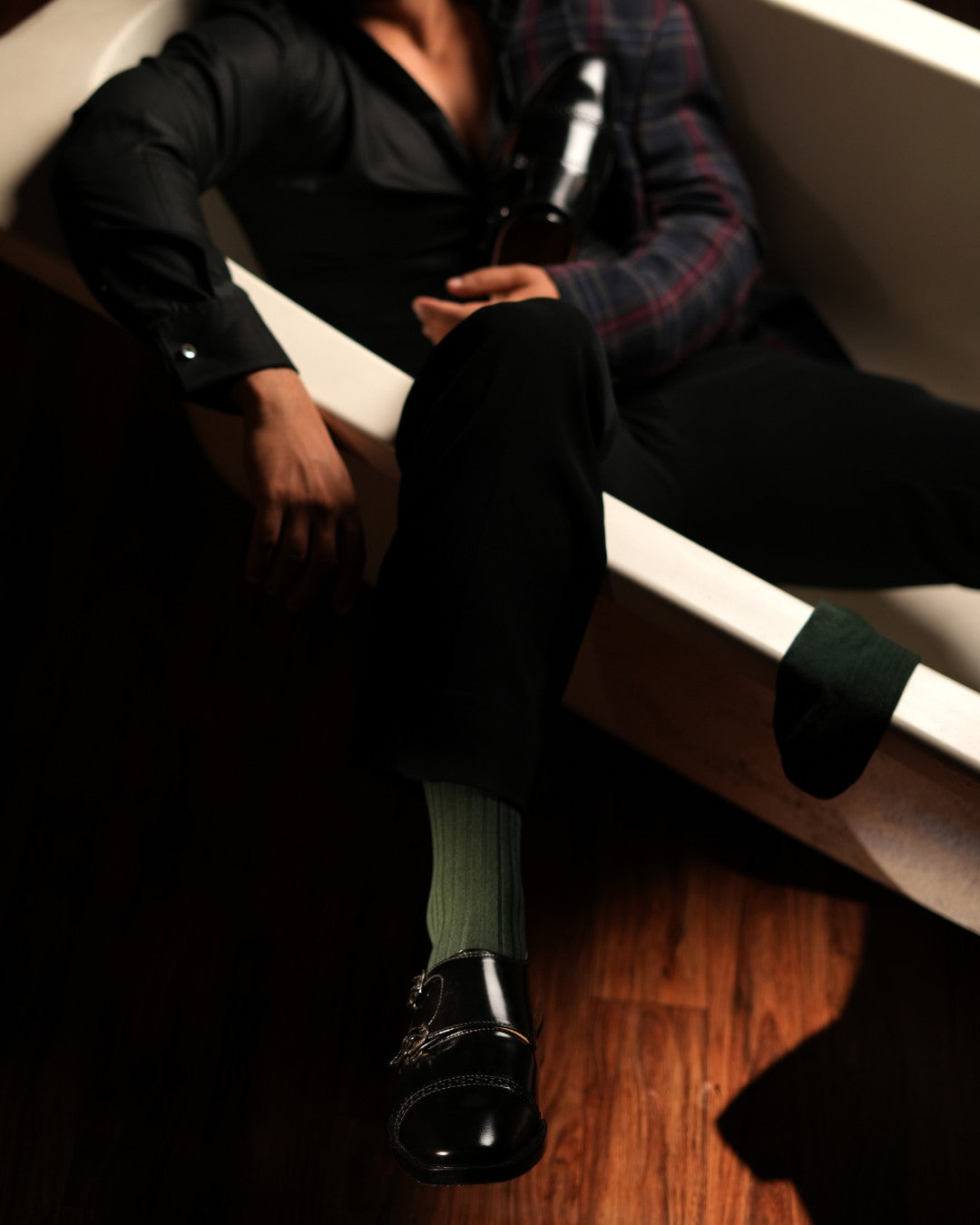 Black italian double monk shoes