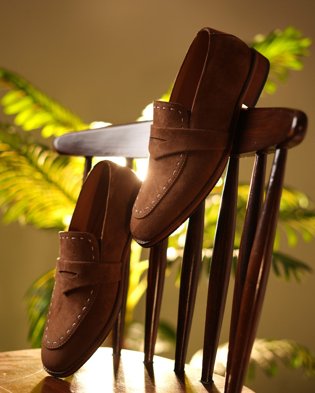Tan Suede White Punch Loafer