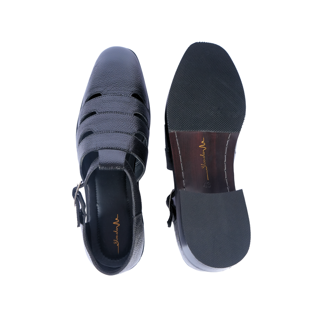 BLACK ITALIAN MILD THREE CUT SANDALS – Nawabi Design & Italian T Shape